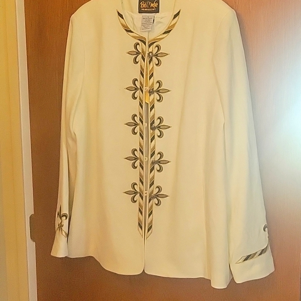 Bob Mackie ivory  jacket with fleur-de-lis embroidery